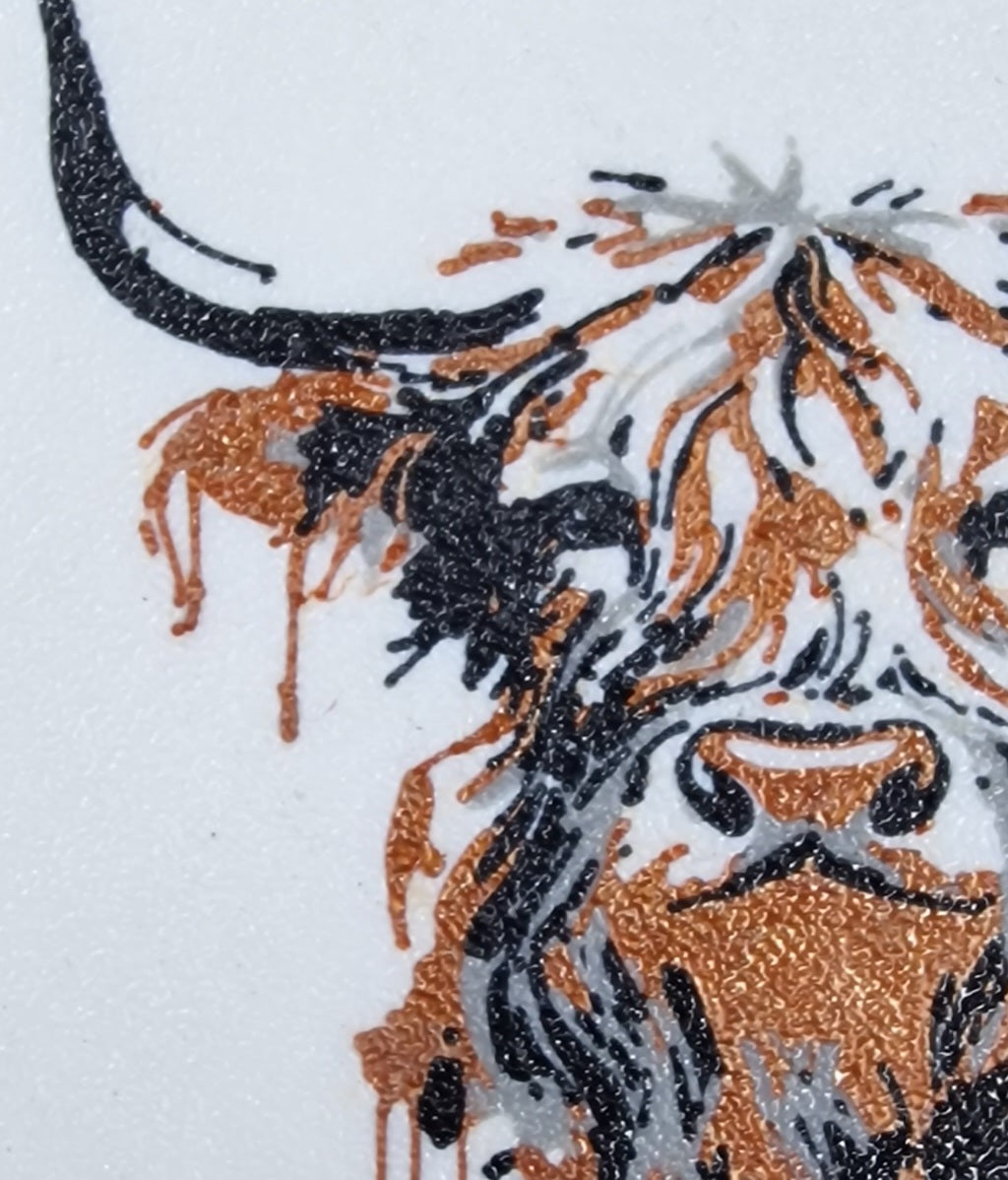 3D Printed Highland Cow Coaster – Artistic Multicolor Farmhouse Decor