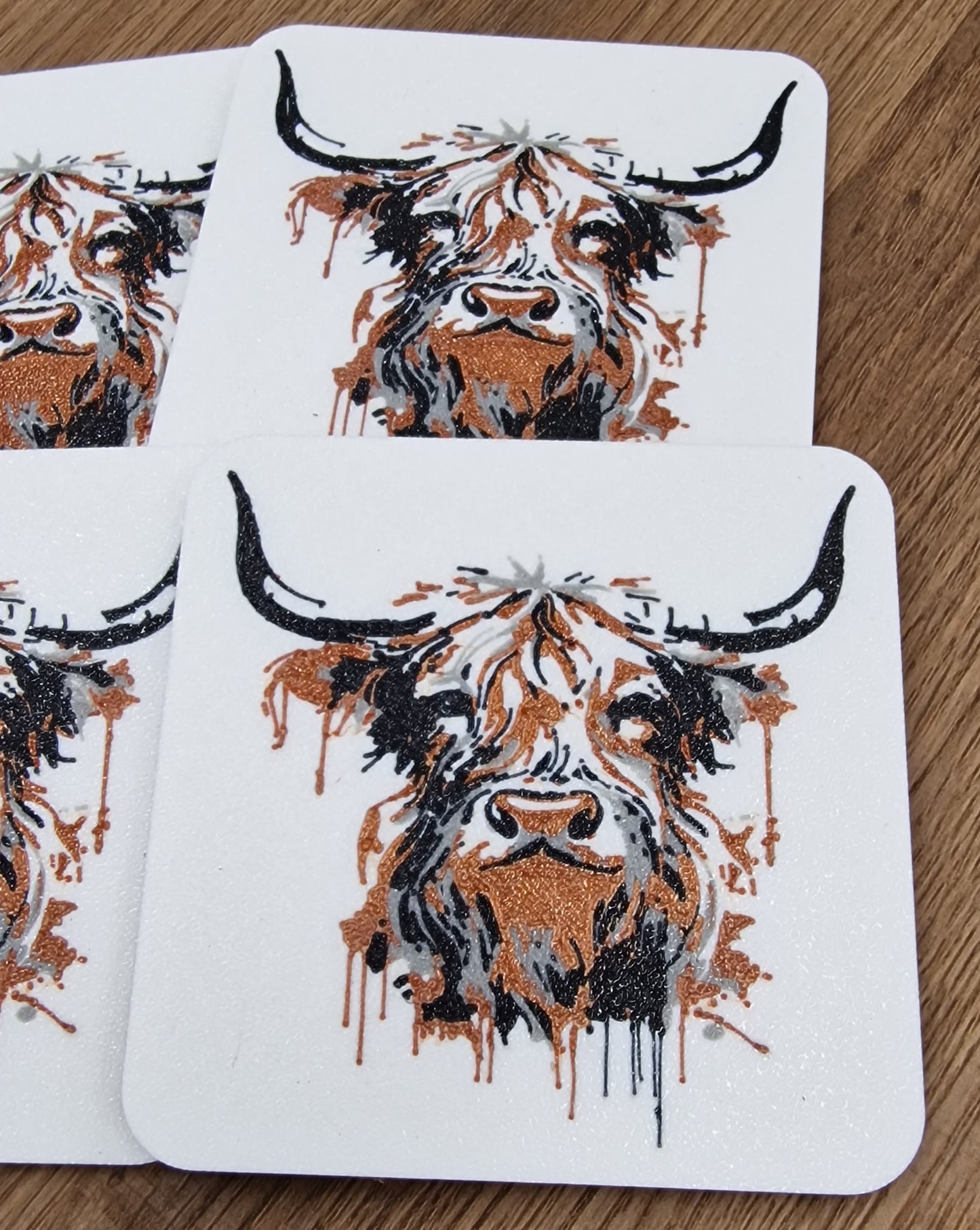 3D Printed Highland Cow Coaster – Artistic Multicolor Farmhouse Decor