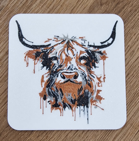 3D Printed Highland Cow Coaster – Artistic Multicolor Farmhouse Decor