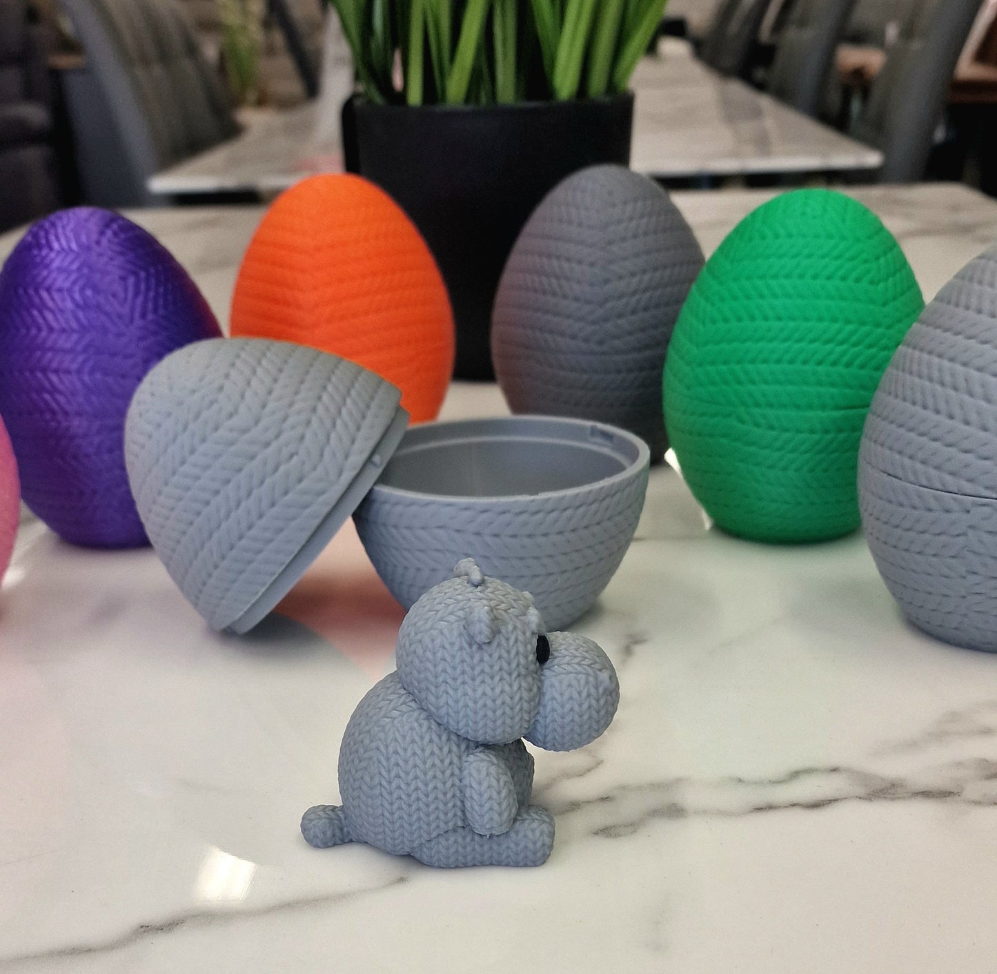 3D Printed Hippo Knitamal – Knitted-Style PLA Hippo Figurine