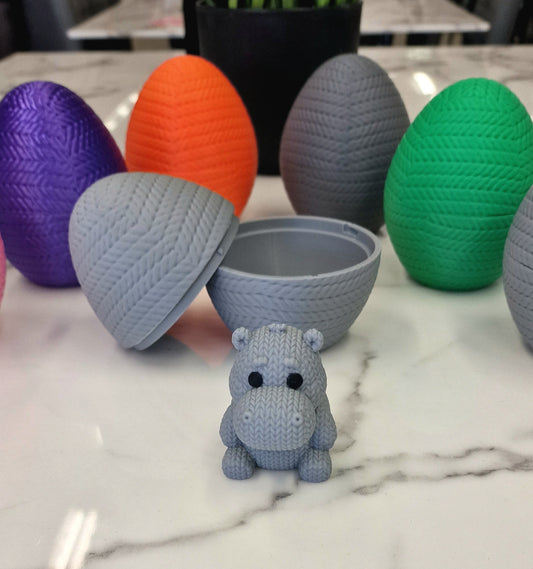 3D Printed Hippo Knitamal – Knitted-Style PLA Hippo Figurine