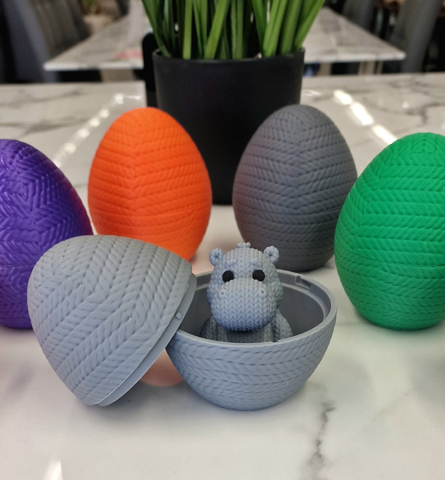 3D Printed Hippo Knitamal – Knitted-Style PLA Hippo Figurine