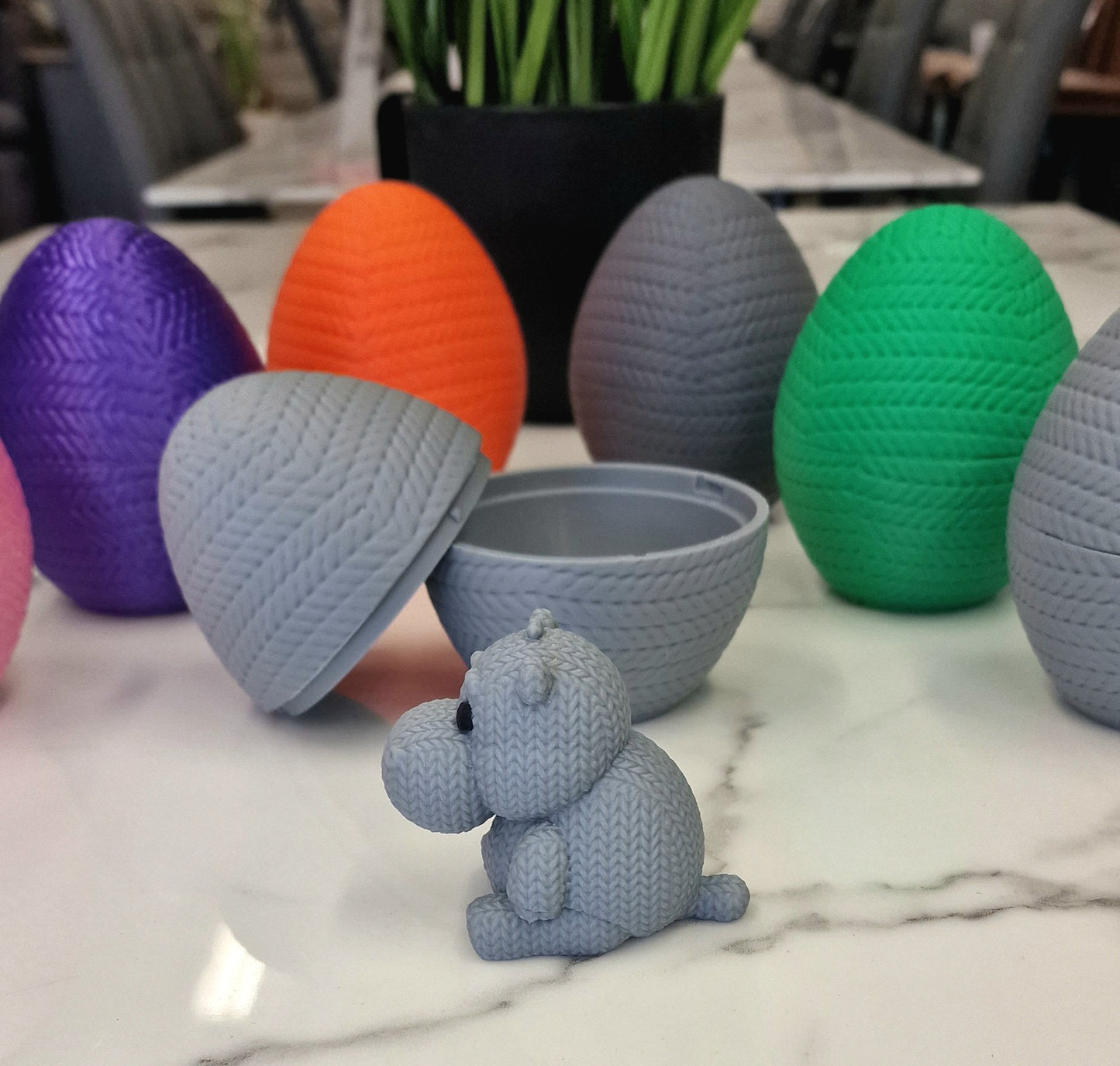 3D Printed Hippo Knitamal – Knitted-Style PLA Hippo Figurine