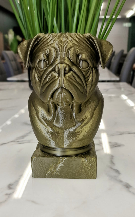 3D Printed Pug Dog Bust – Adorable Pug Sculpture for Dog Lovers & Home Décor