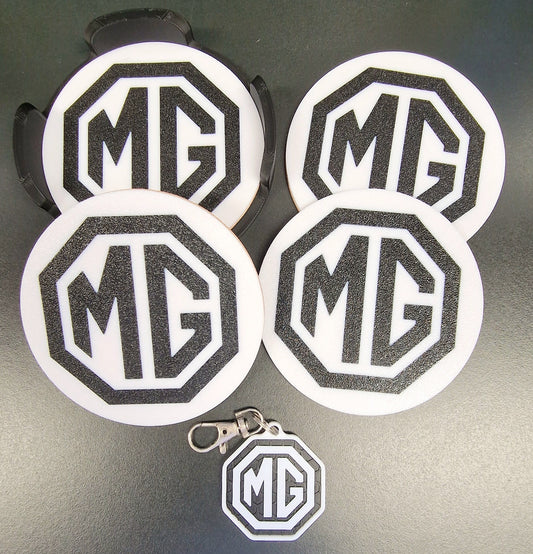 MG Coaster & Keyring Gift Set – 3D Printed Desk & Home Accessories (Black & White)