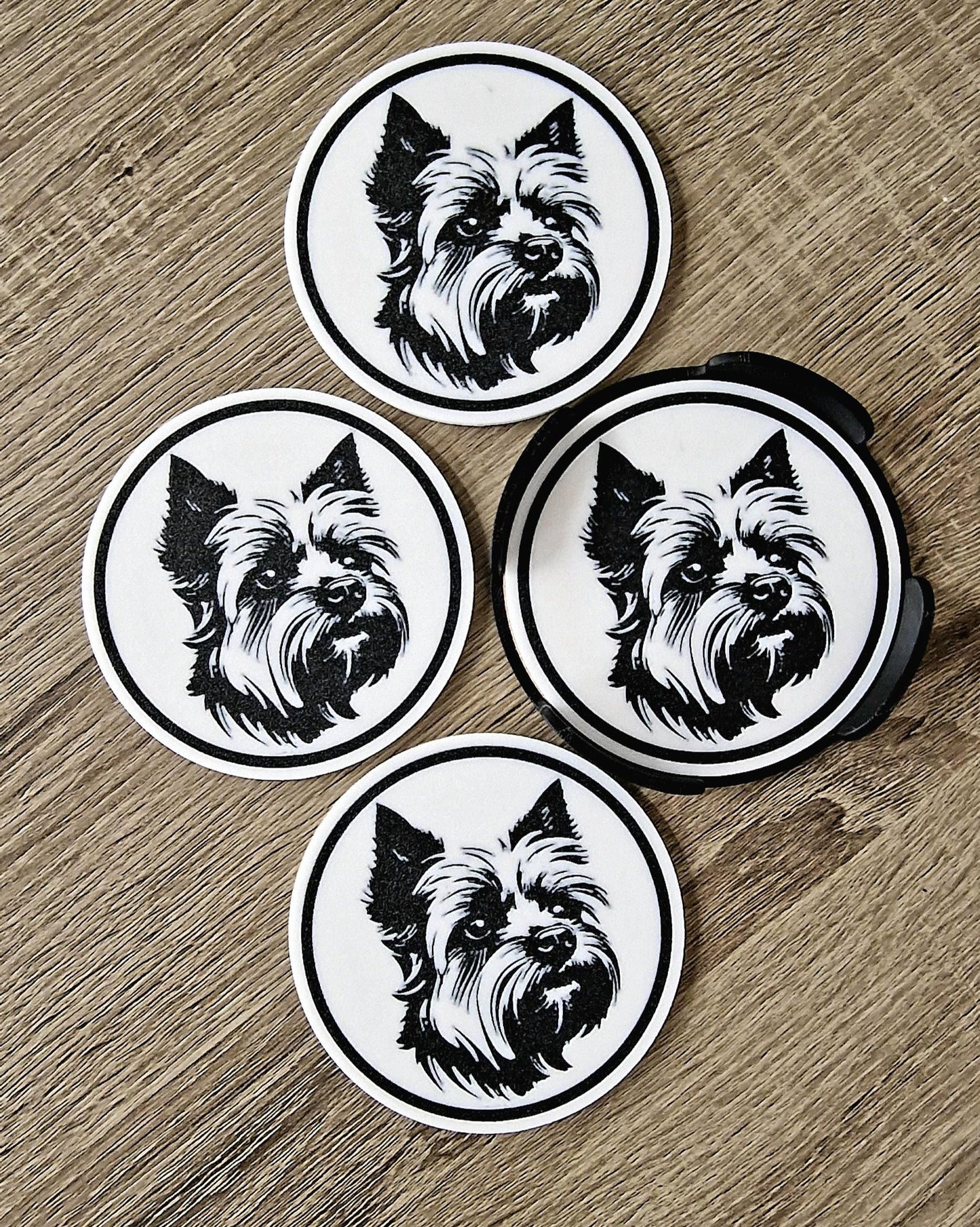 Set of 4 Yorkshire Terrier Coasters with Holder | Black & White Dog Breed Drink Mats | Cork-Backed Pet Lover Gift