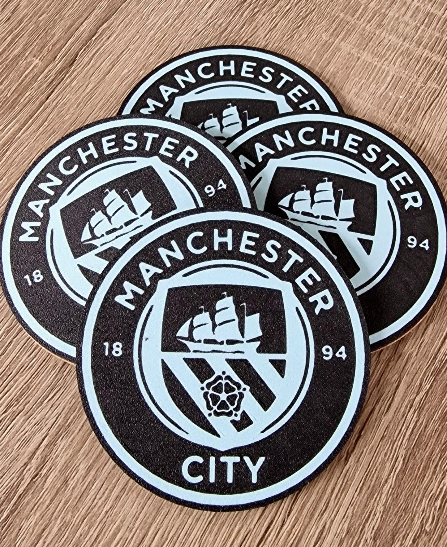 Set of 4 Manchester City Coasters | Black & Blue Drink Mats | Football Fan Gift
