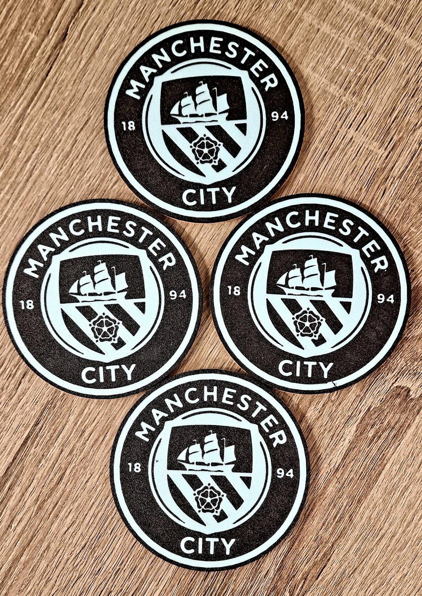 Set of 4 Manchester City Coasters | Black & Blue Drink Mats | Football Fan Gift