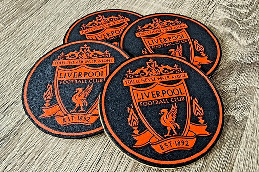 Set of 4 Liverpool Black & Red Cork-Backed Coasters | Football Fan Gift | Handmade UK Décor