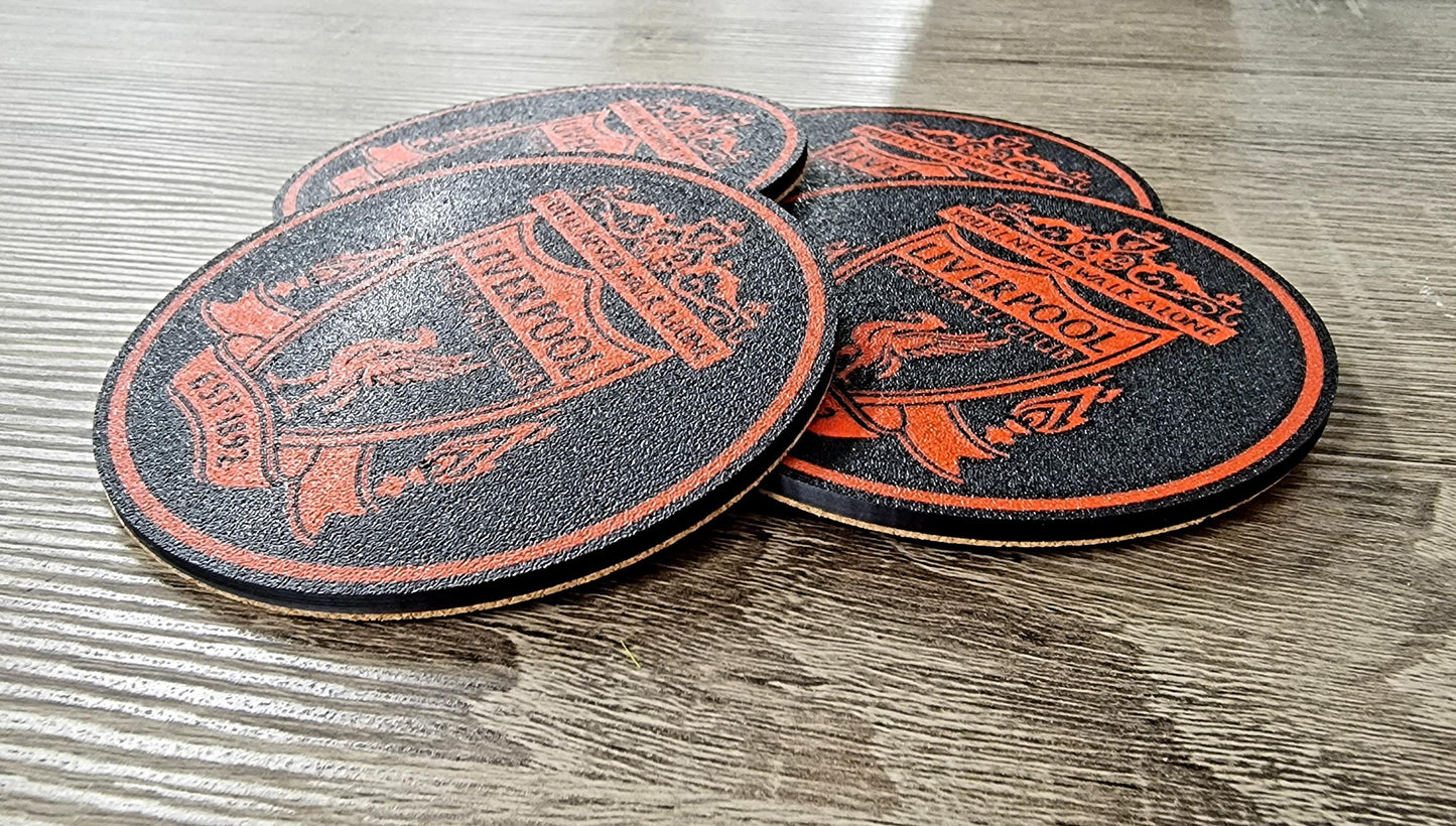 Set of 4 Liverpool Black & Red Cork-Backed Coasters | Football Fan Gift | Handmade UK Décor
