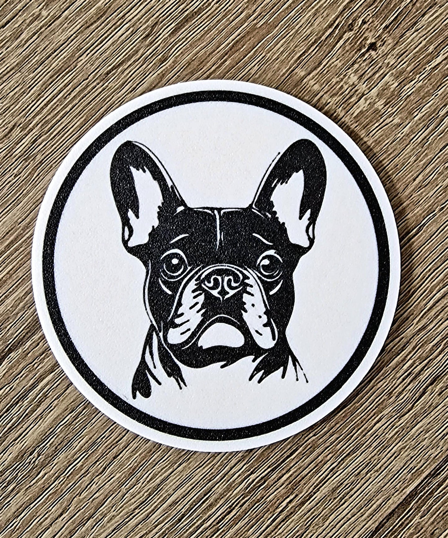 Set of 4 Black & White French Bulldog Coasters with Holder | Cork-Backed Drink Mats | Dog Lover Gift