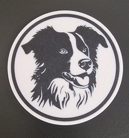 Set of 4 Collie Dog Coasters with Holder | Black & White Drink Mats | Cork-Backed Pet Lover Gift