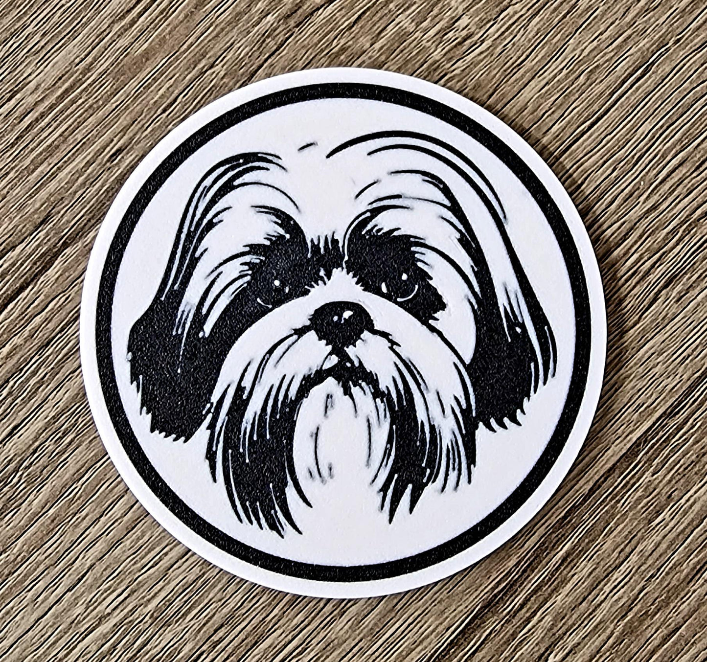 Set of 4 Shih Tzu Coasters with Holder | Black & White Dog Breed Drink Mats | Cork-Backed Pet Lover Gift