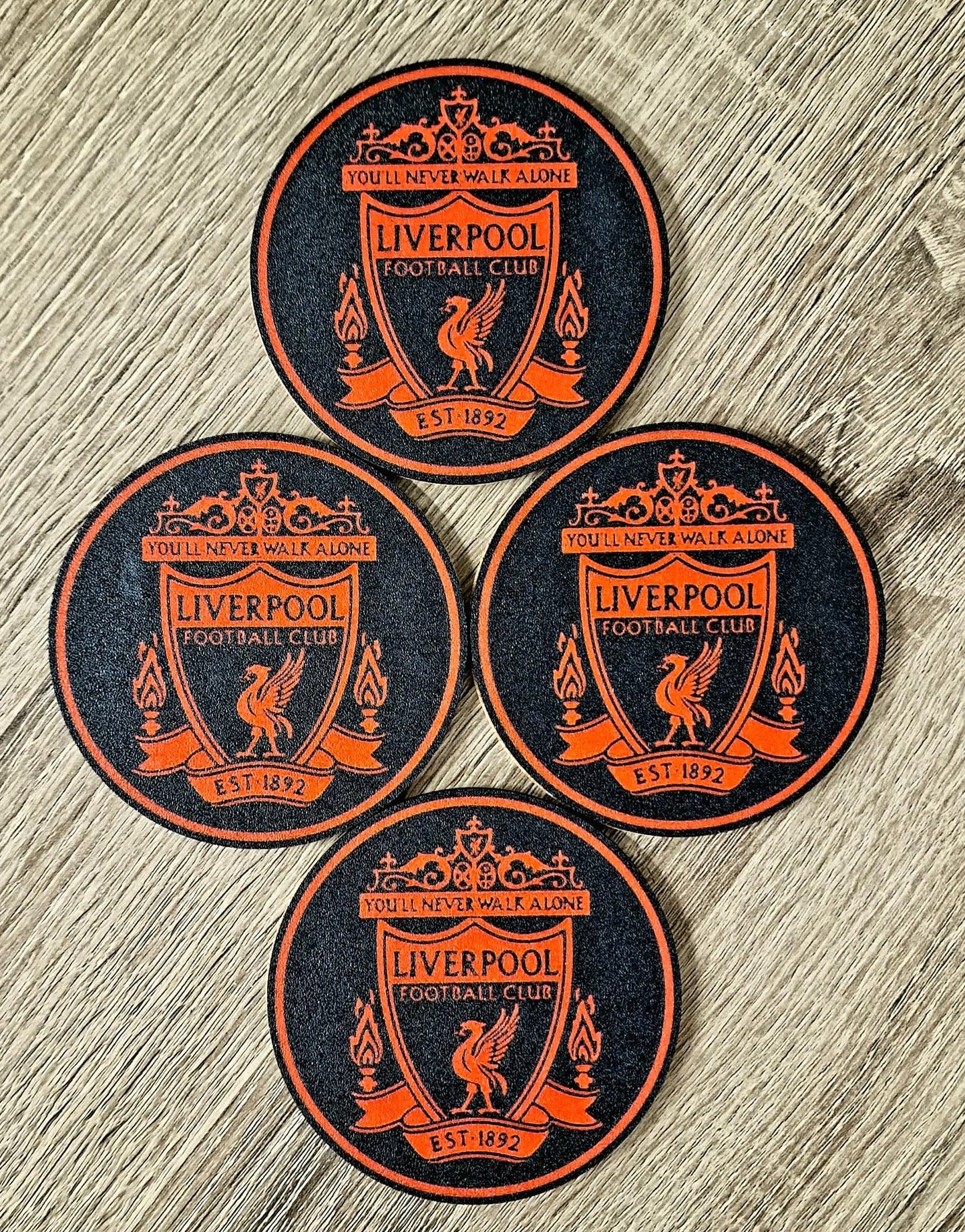 Set of 4 Liverpool Black & Red Cork-Backed Coasters | Football Fan Gift | Handmade UK Décor