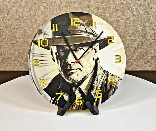 Indiana Jones 3D Printed Wall Clock | Adventure Movie Decor | Handmade Gift | Silent Quartz | PLA Material