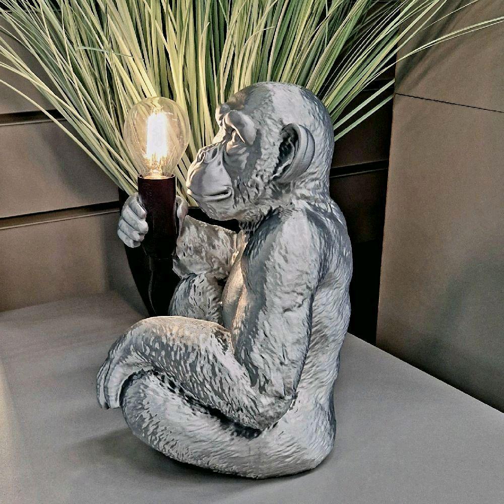 Silver Silk Effect Monkey Table Lamp | Dimmable LED Lighting | Unique Home Décor | Animal Lamp for Living Room, Bedroom, Gift Idea