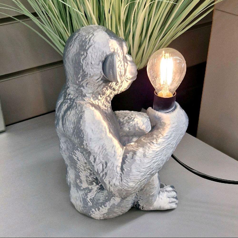 Silver Silk Effect Monkey Table Lamp | Dimmable LED Lighting | Unique Home Décor | Animal Lamp for Living Room, Bedroom, Gift Idea
