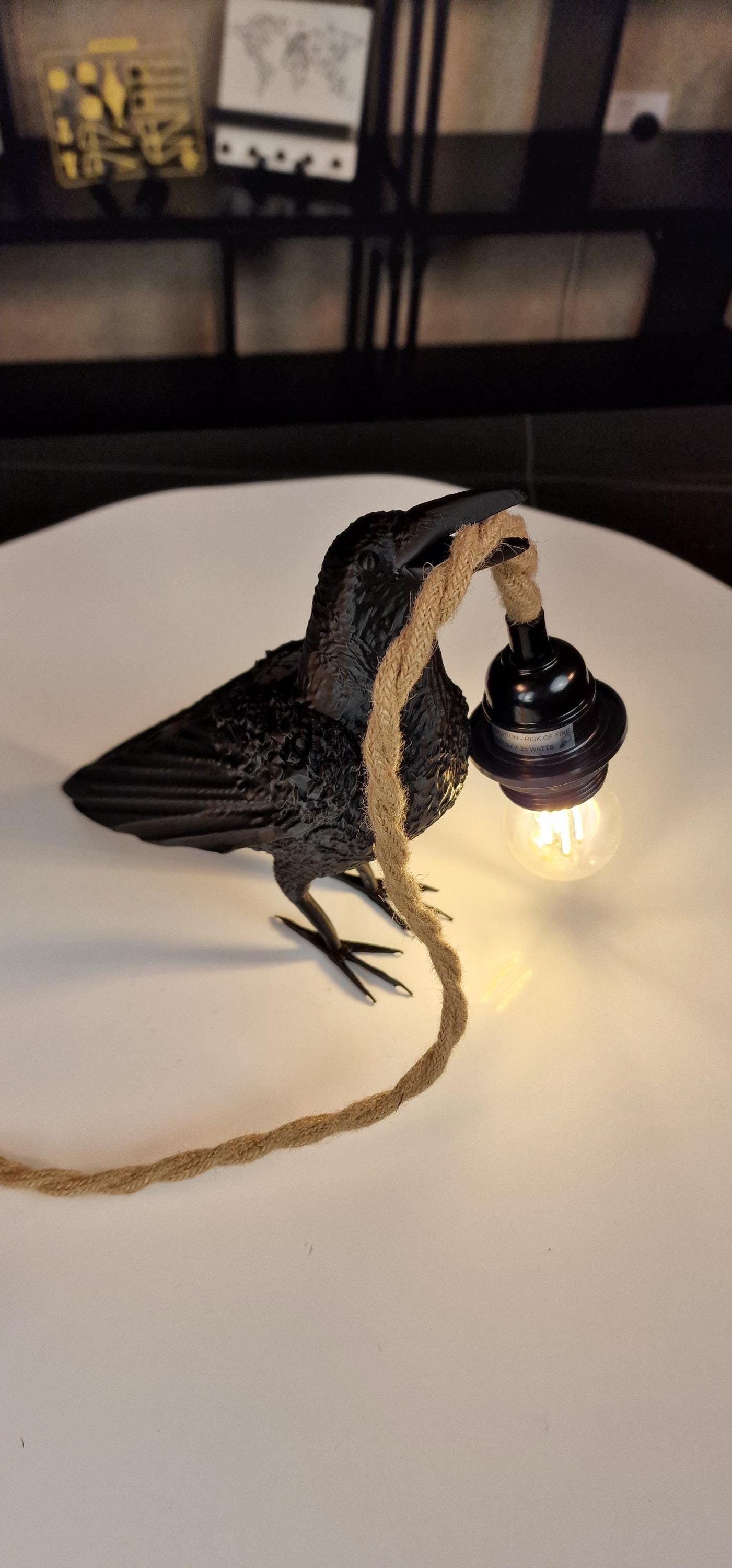 Crow and Rope Table Lamp With LED Bulb For Home Decor
