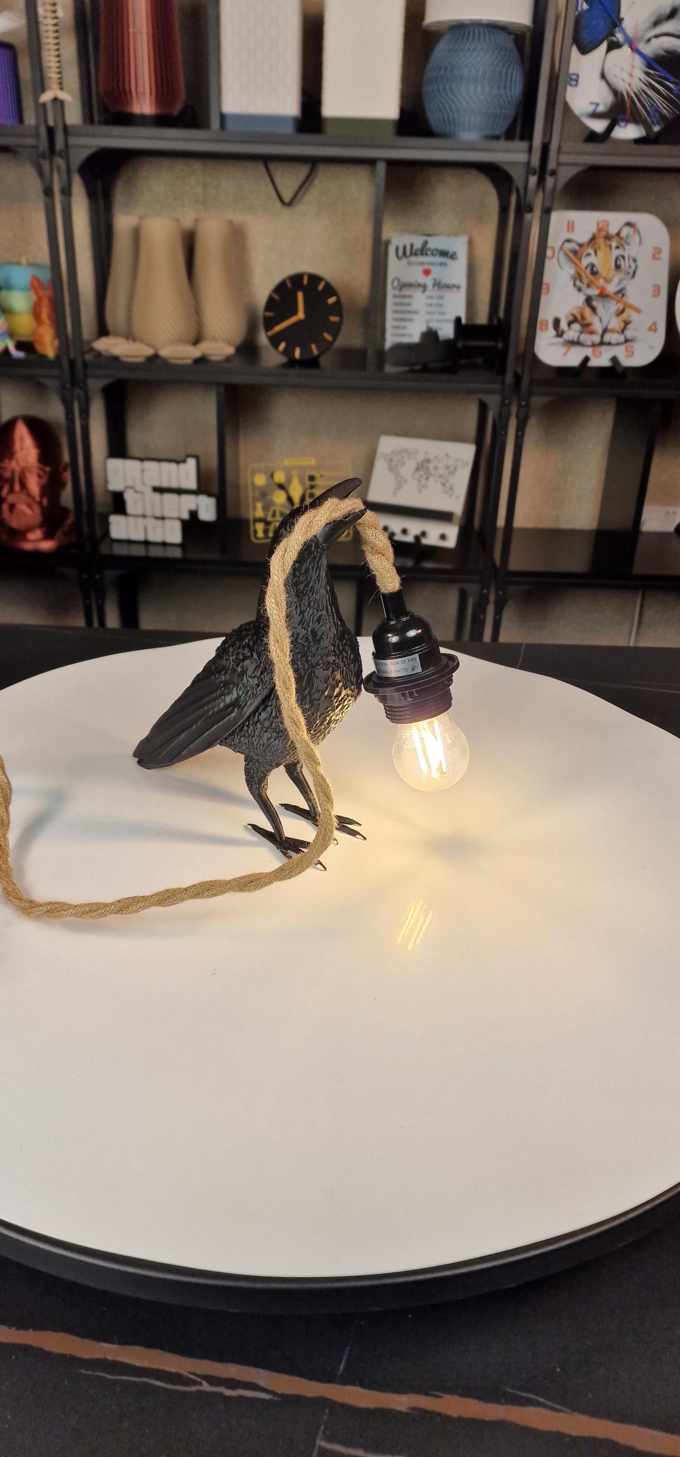 Crow and Rope Table Lamp With LED Bulb For Home Decor