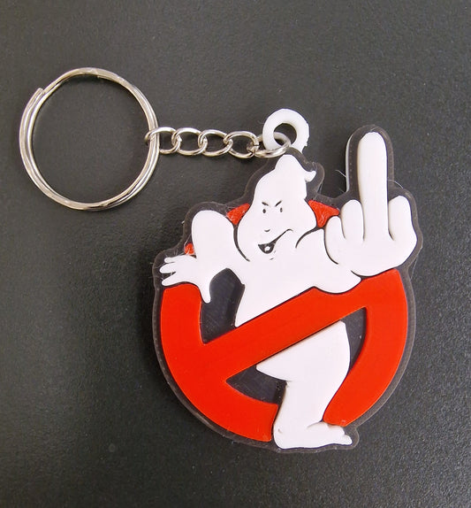 Naughty Rude Up Yours Ghostbuster Logo Icon Keychain Flipping the Bird High Quality