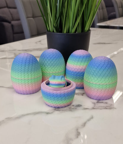 Rainbow Pastel Snake with Scaled Egg Pot – 3D Printed Fidget Toy