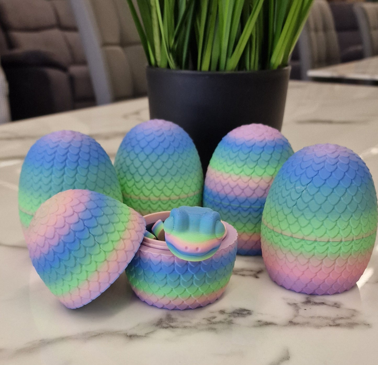 Rainbow Pastel Snake with Scaled Egg Pot – 3D Printed Fidget Toy