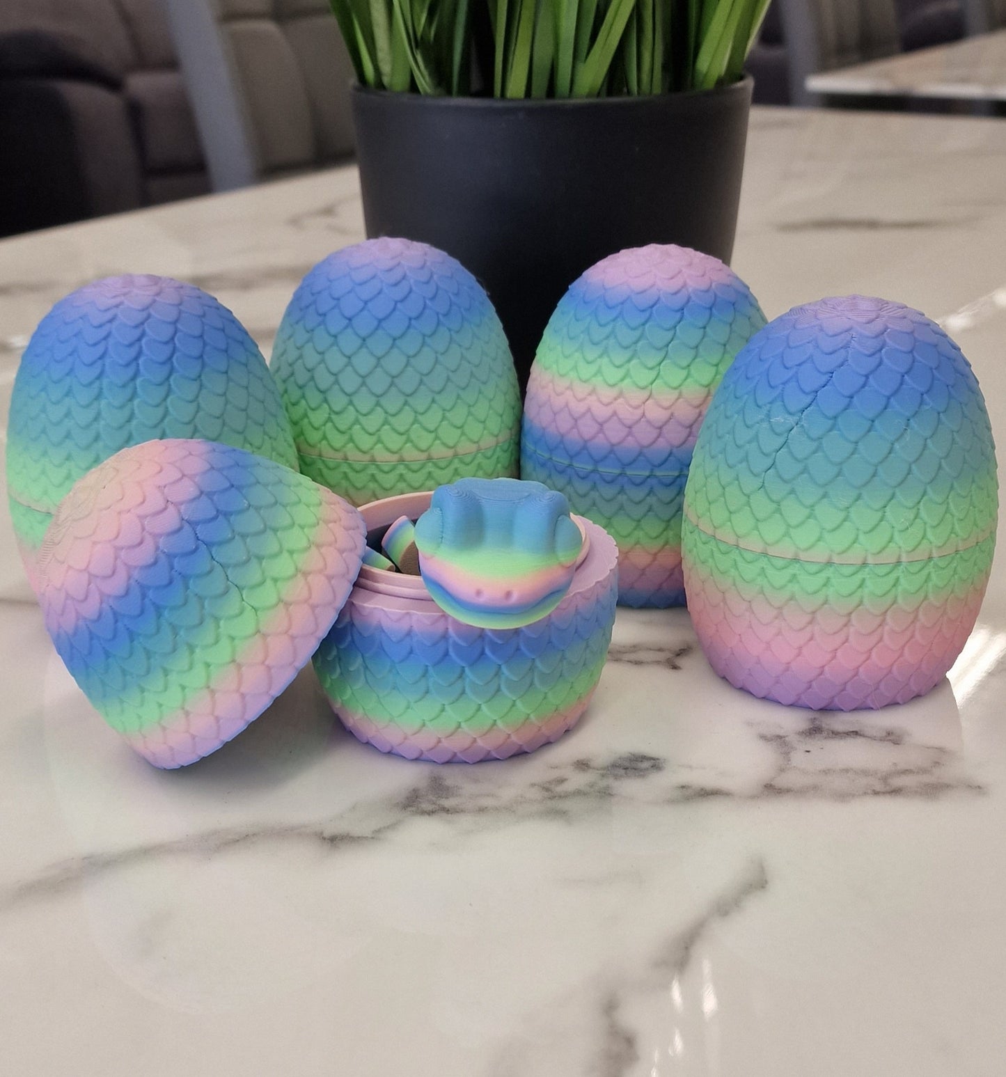 Rainbow Pastel Snake with Scaled Egg Pot – 3D Printed Fidget Toy
