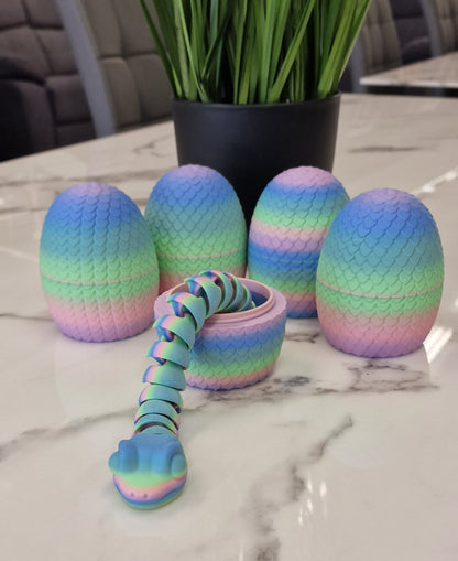 Rainbow Pastel Snake with Scaled Egg Pot – 3D Printed Fidget Toy