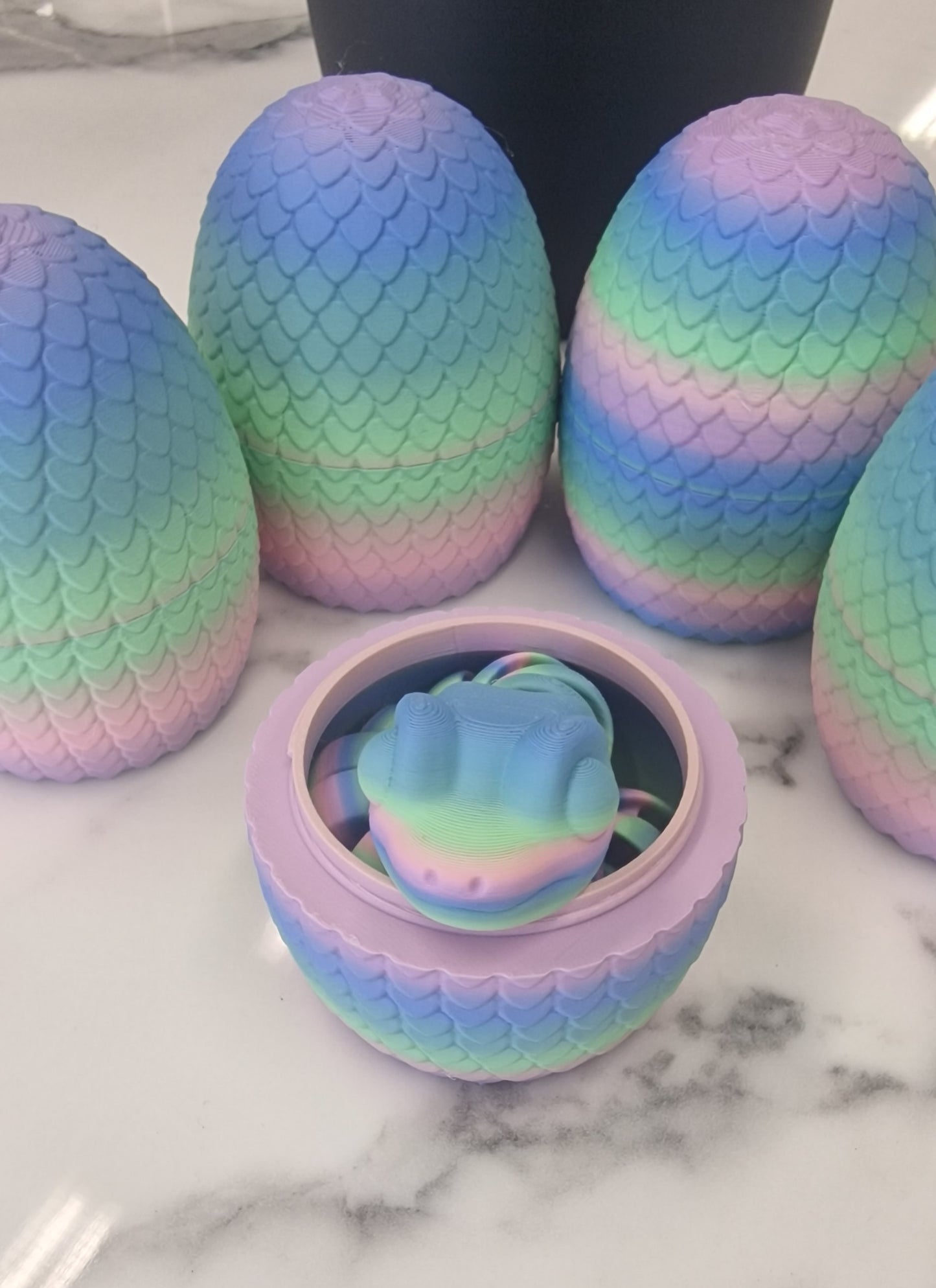 Rainbow Pastel Snake with Scaled Egg Pot – 3D Printed Fidget Toy