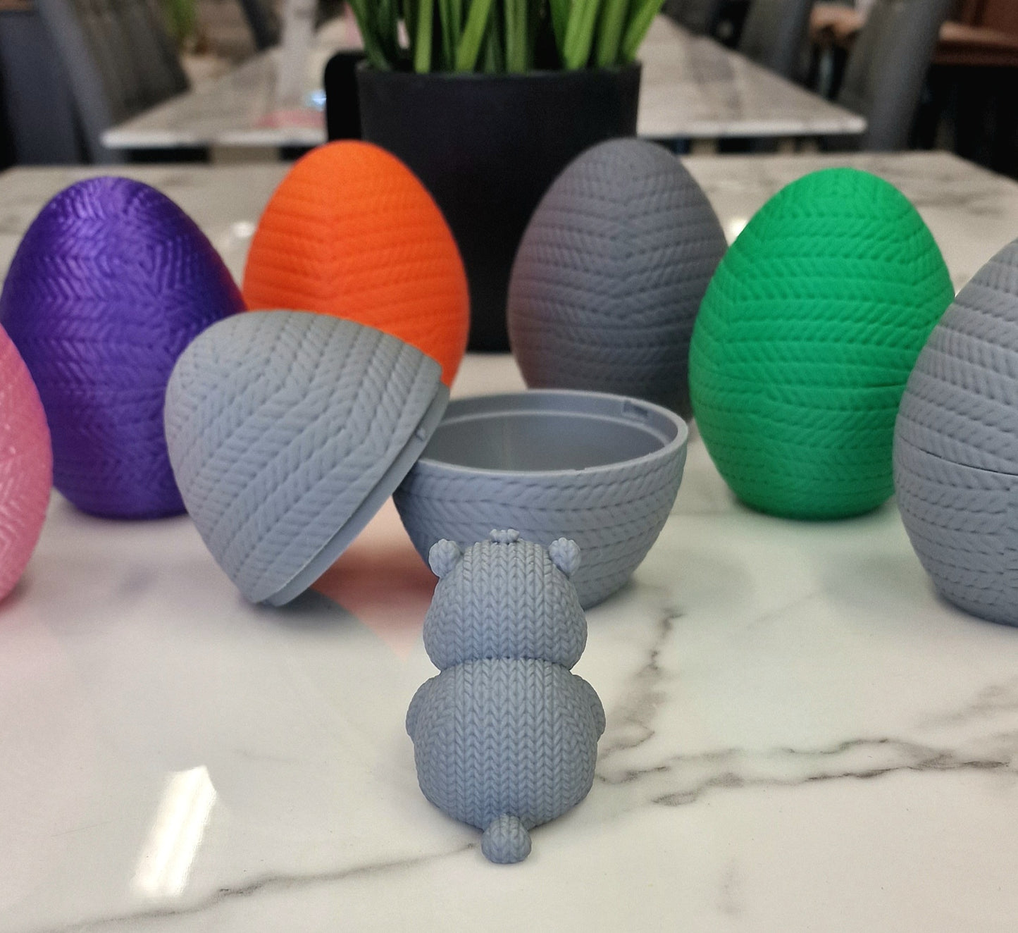 3D Printed Hippo Knitamal – Knitted-Style PLA Hippo Figurine