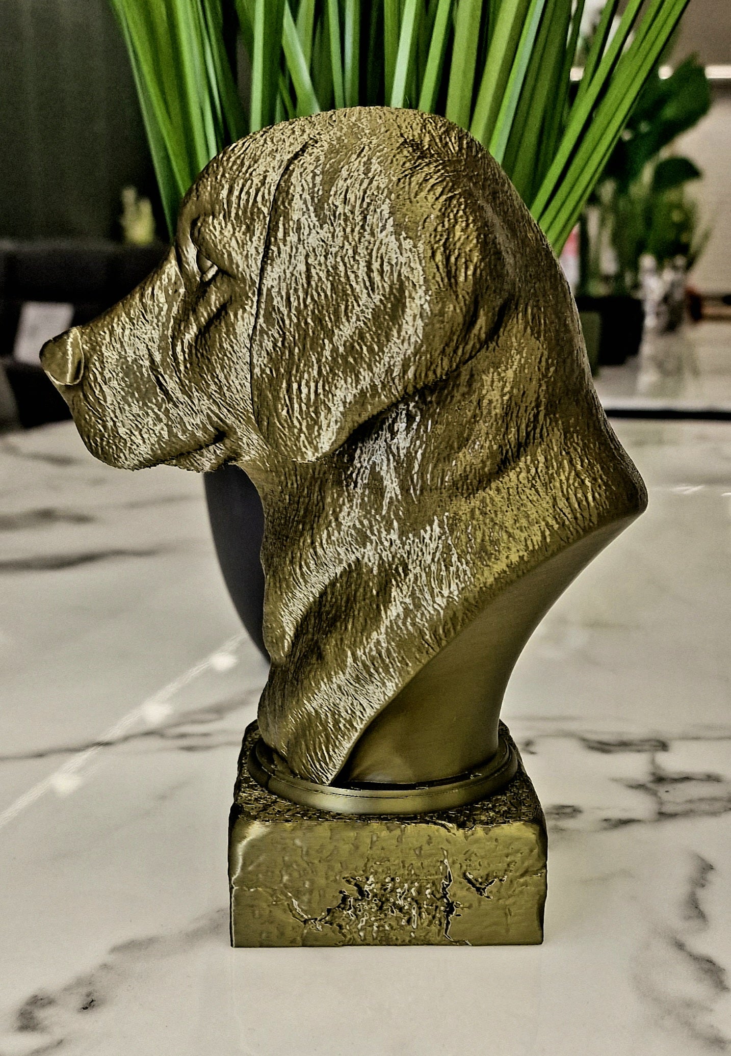 3D Printed Golden Retriever Bust – Detailed Dog Sculpture Home Décor