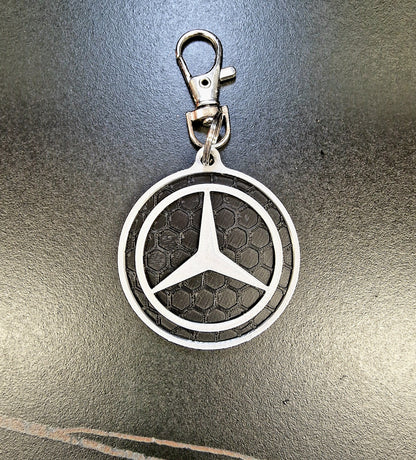 Mercedes Coaster & Keyring Gift Set – 3D Printed Desk & Home Accessories (Black & Silver)