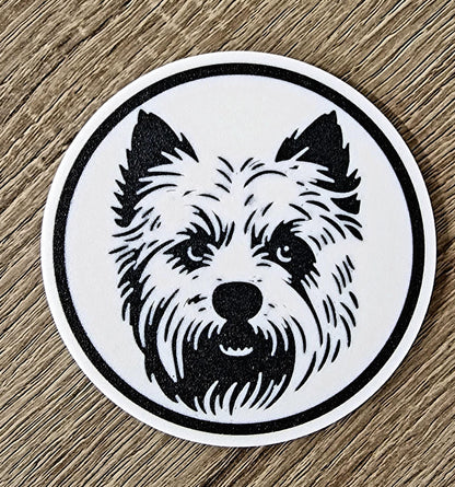 Set of 4 Westie Coasters with Holder | Black & White West Highland Terrier Dog Gift | Cork-Backed Drink Mats