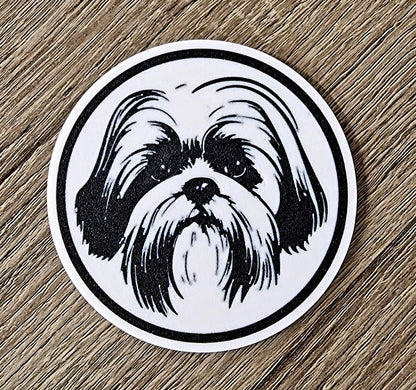 Set of 4 Shih Tzu Coasters with Holder | Black & White Dog Breed Drink Mats | Cork-Backed Pet Lover Gift