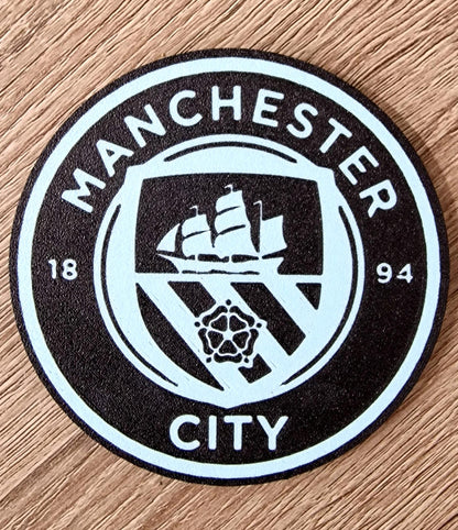 Set of 4 Manchester City Coasters | Black & Blue Drink Mats | Football Fan Gift