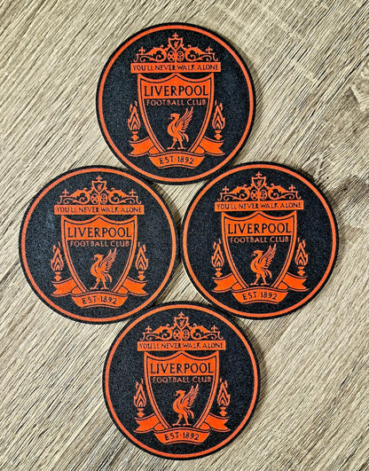 Set of 4 Liverpool Black & Red Cork-Backed Coasters | Football Fan Gift | Handmade UK Décor