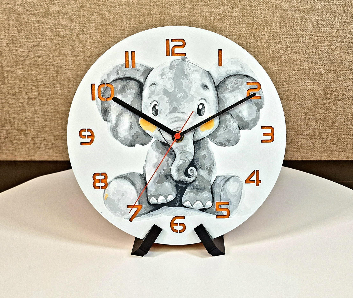 Cute Elephant 3D Printed Wall Clock | PLA Material | Nursery Décor | Handmade UK Gift | Silent Quartz Movement
