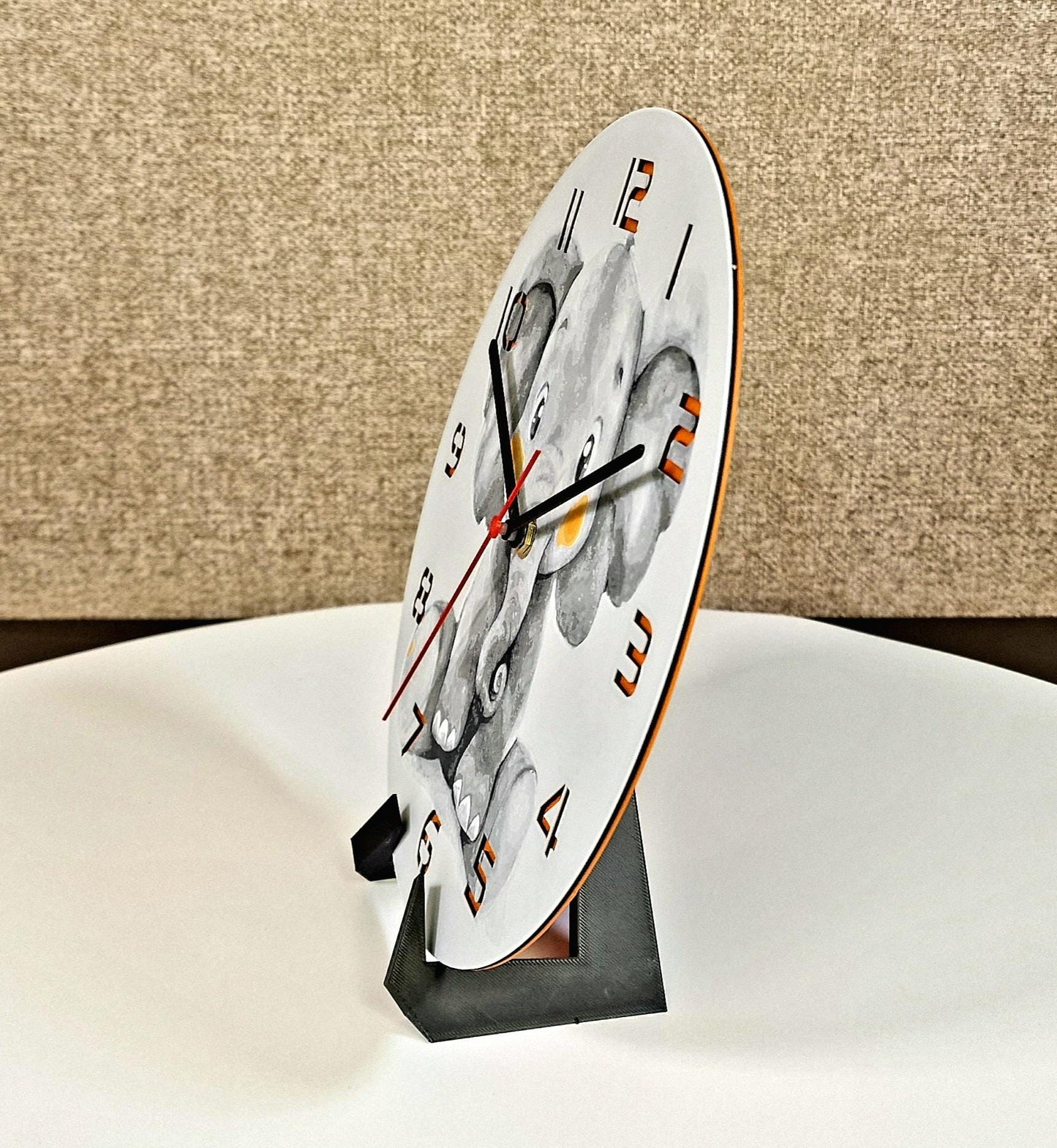 Cute Elephant 3D Printed Wall Clock | PLA Material | Nursery Décor | Handmade UK Gift | Silent Quartz Movement