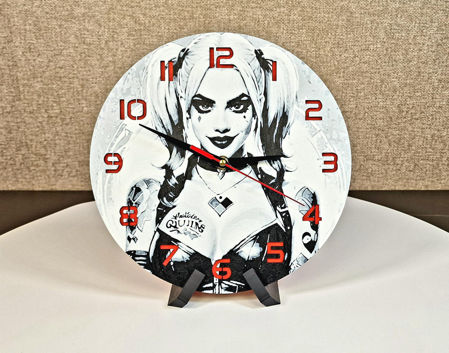 Harley Quinn 3D Printed Wall Clock | Comic Villain Decor | Handmade UK Gift | PLA Material | Silent Quartz Movement