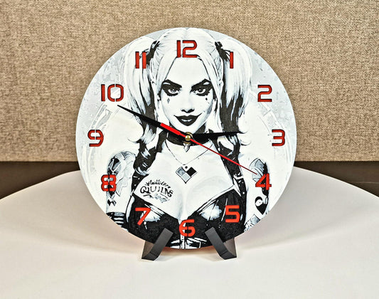 Harley Quinn 3D Printed Wall Clock | Comic Villain Decor | Handmade UK Gift | PLA Material | Silent Quartz Movement