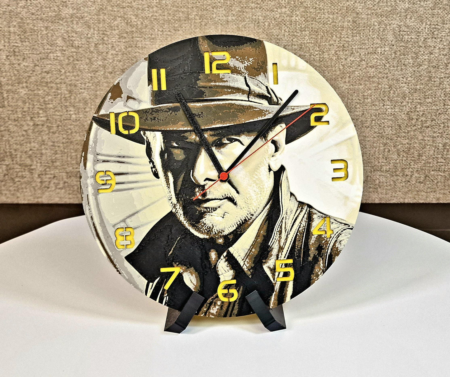 Indiana Jones 3D Printed Wall Clock | Adventure Movie Decor | Handmade Gift | Silent Quartz | PLA Material