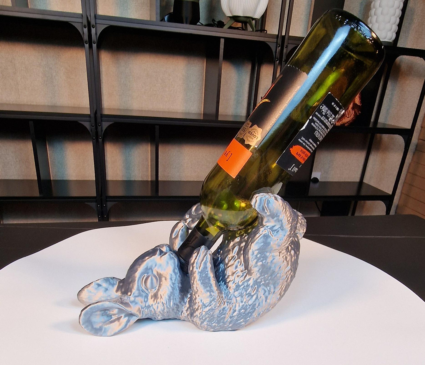 Silver Laying Down Rabbit Wine Holder | Unique Wine Rack | Rabbit Figurine Decor | Perfect Gift for Animal Lovers