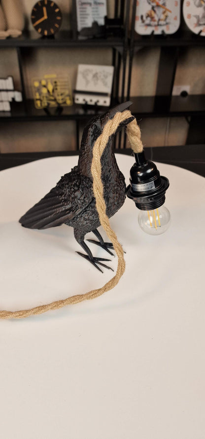 Crow and Rope Table Lamp With LED Bulb For Home Decor