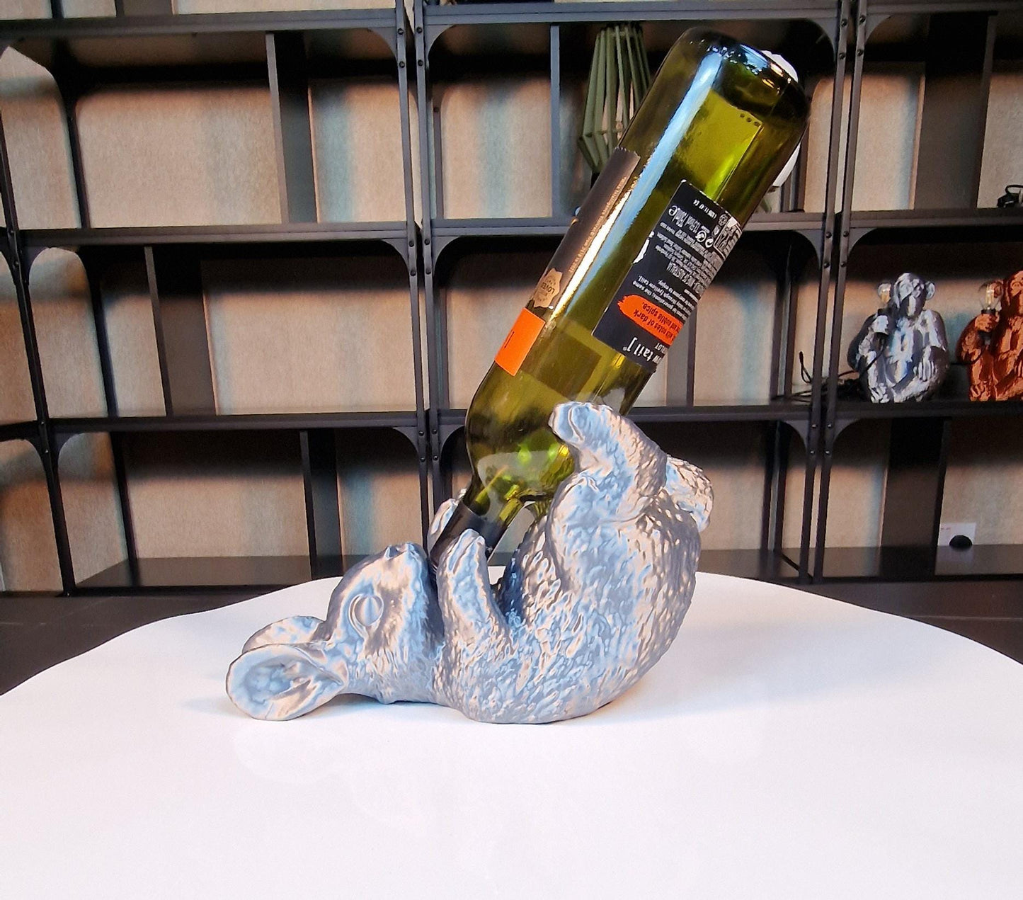 Silver Laying Down Rabbit Wine Holder | Unique Wine Rack | Rabbit Figurine Decor | Perfect Gift for Animal Lovers