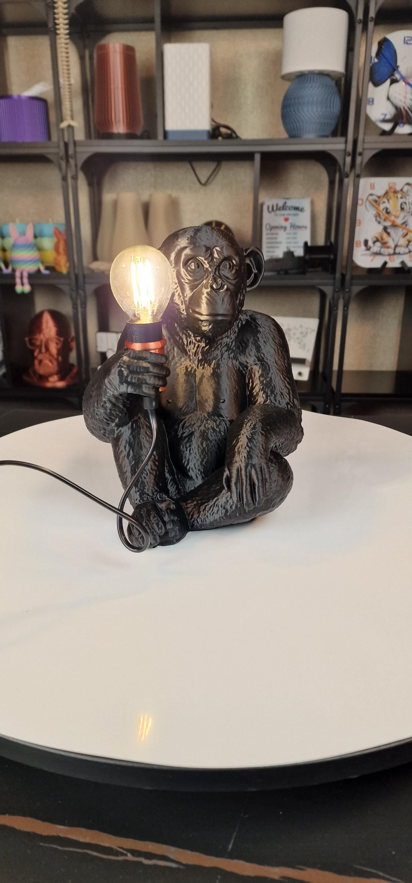 Eco Friendly Black Monkey Table Lamp Dimmable With E14 LED Bulb For Home Decor