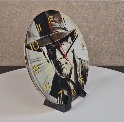 Indiana Jones 3D Printed Wall Clock | Adventure Movie Decor | Handmade Gift | Silent Quartz | PLA Material